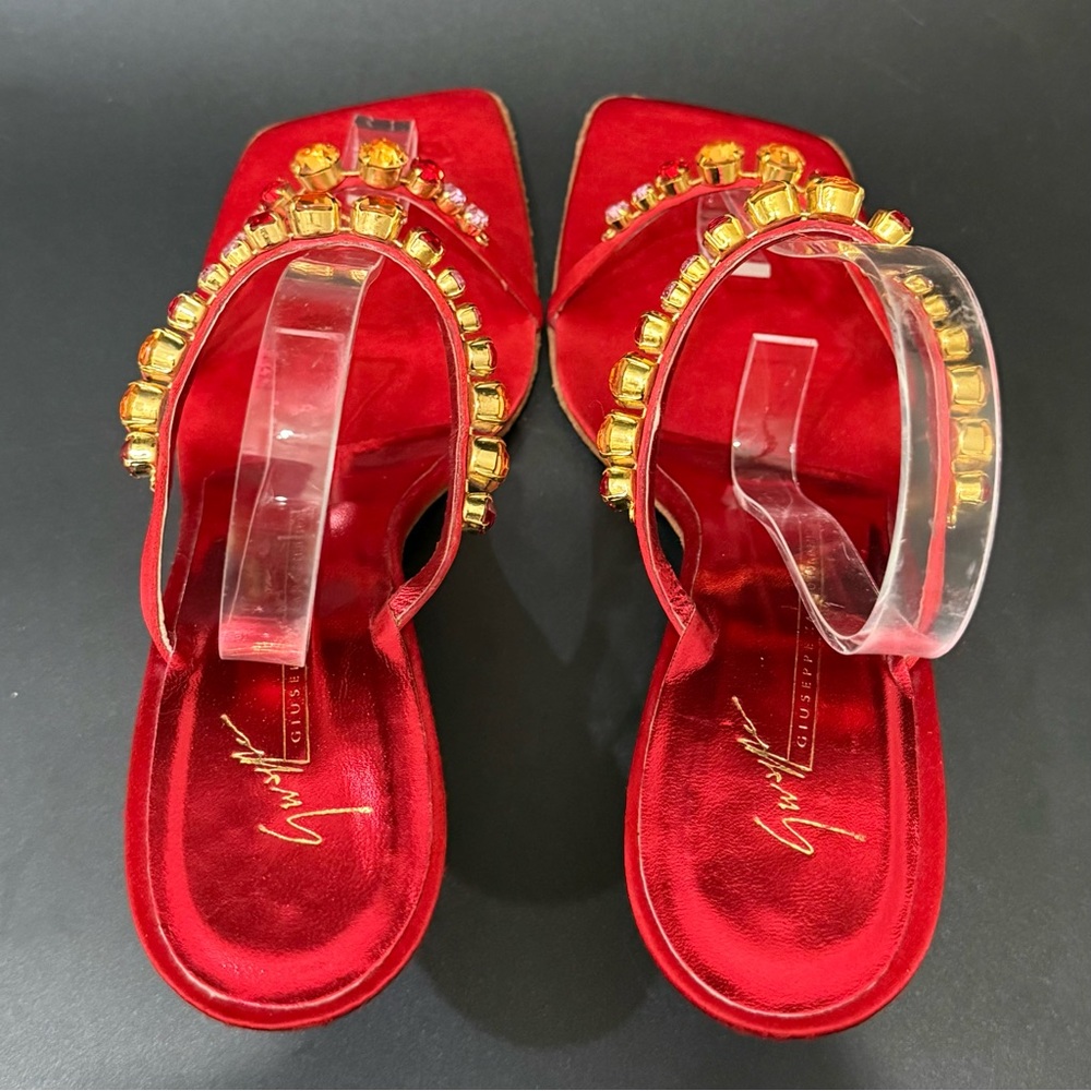 Giuseppe Zanotti Red Heels with Gold Accents - Picture 7 of 16